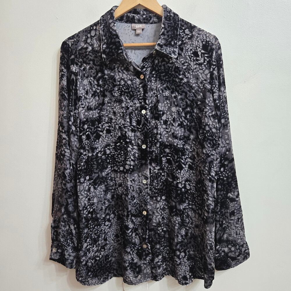 J Jill Womens Whimsigoth Silk Blend Velvet Oversized Semi-sheer Button Up Top L